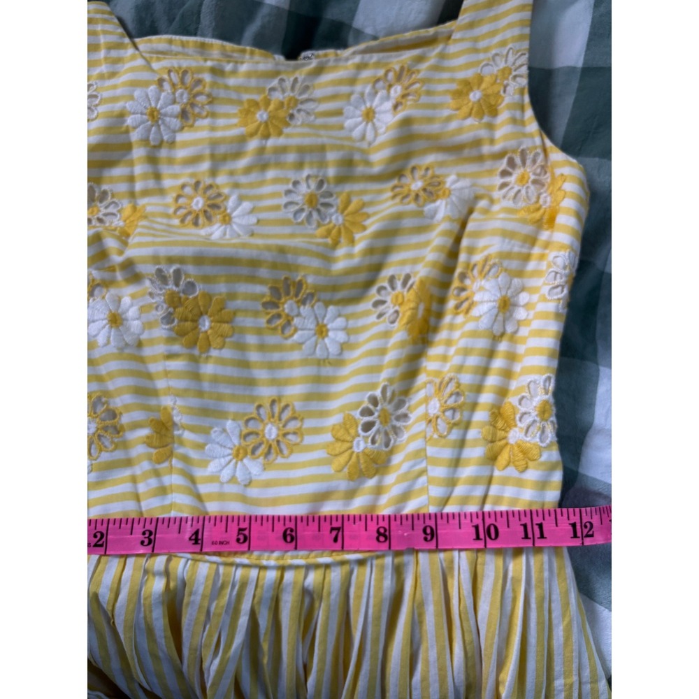 Vintage Jack Posluns Yellow Striped Daisy Eyelet Fit & Flare Dress 1960s ILGWU - Picture 7 of 8